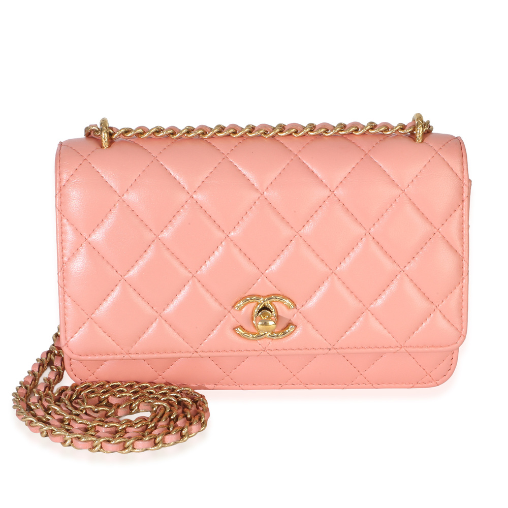Chanel Iridescent Pink Quilted Lambskin CC Wallet On Chain